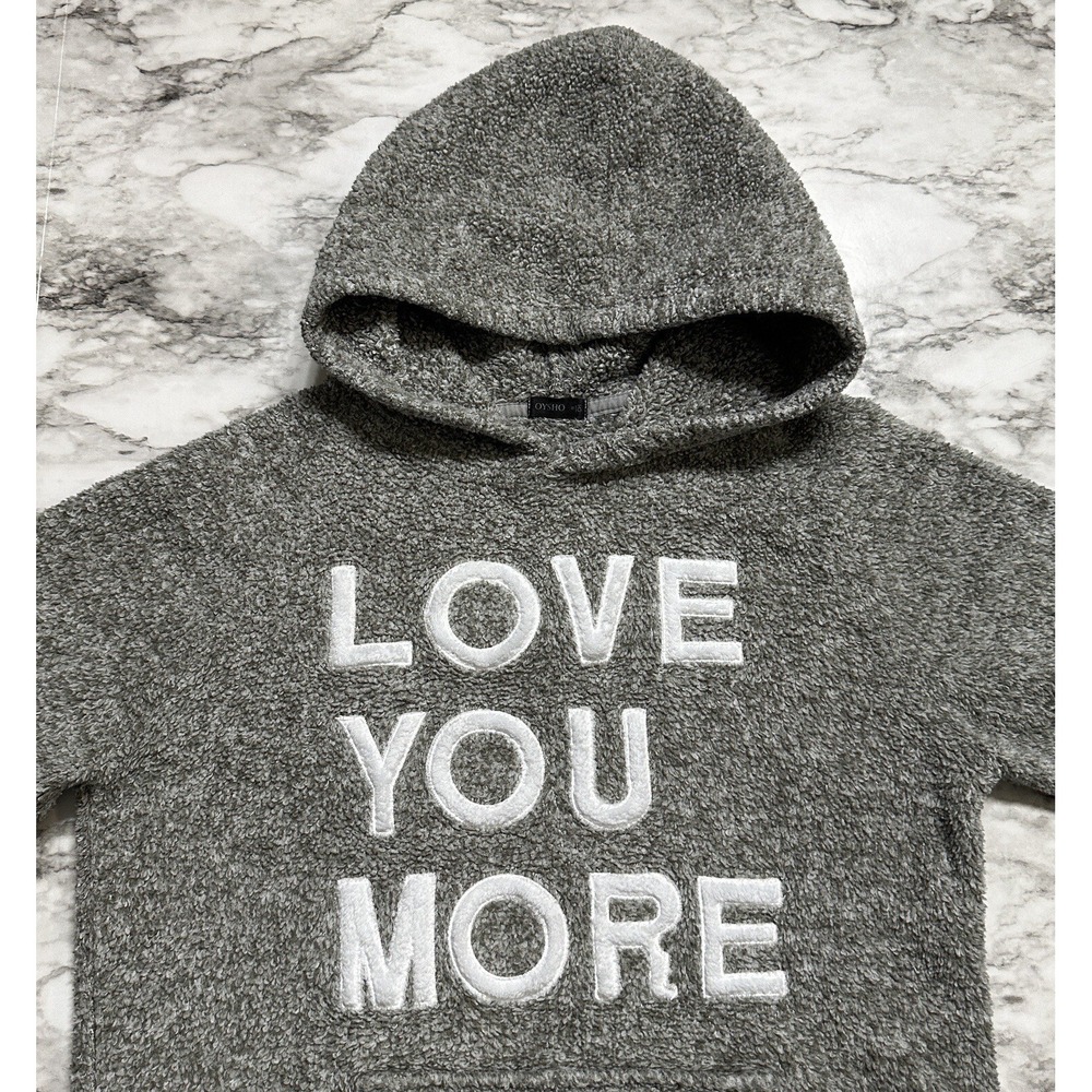 Oysho Women's Sweater Size S Gray Heather Fleece Hoodie Long Sleeve Spell Out - Picture 2 of 8